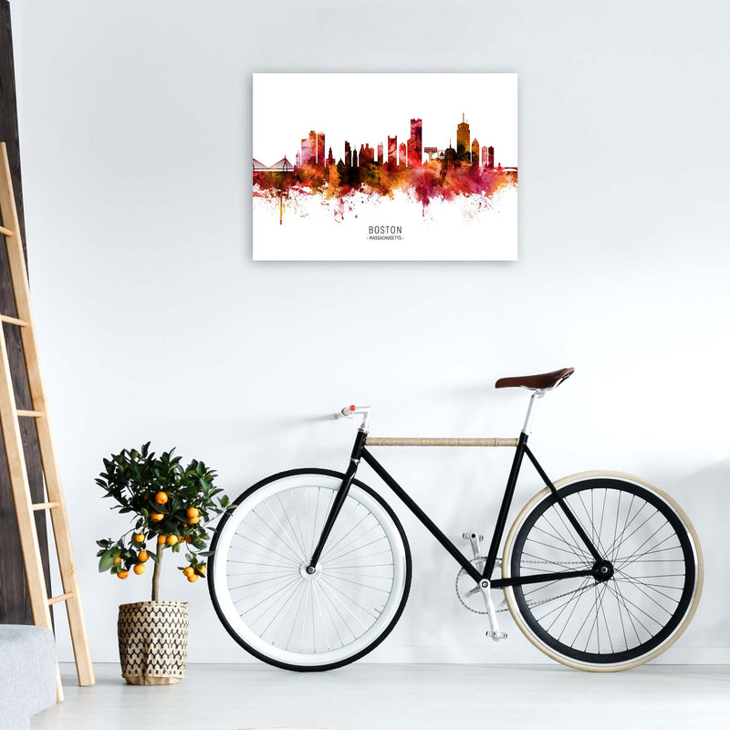 Boston Massachusetts Skyline Red City Name  by Michael Tompsett A1 Black Frame
