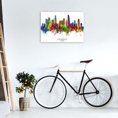 Los Angeles California Skyline Red City Name  by Michael Tompsett A1 Black Frame