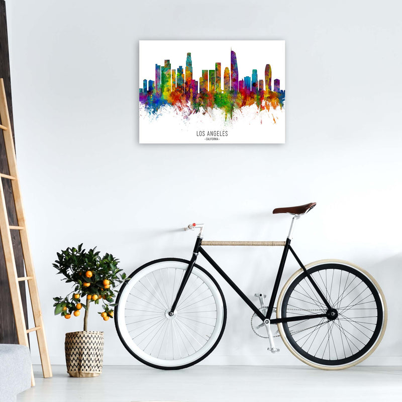 Los Angeles California Skyline Red City Name  by Michael Tompsett A1 Black Frame
