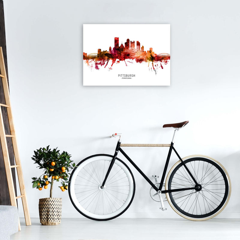 Pittsburgh Pennsylvania Skyline Red City Name  by Michael Tompsett A1 Black Frame