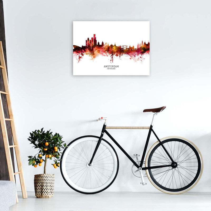 Amsterdam Netherlands Skyline Red City Name  by Michael Tompsett A1 Black Frame