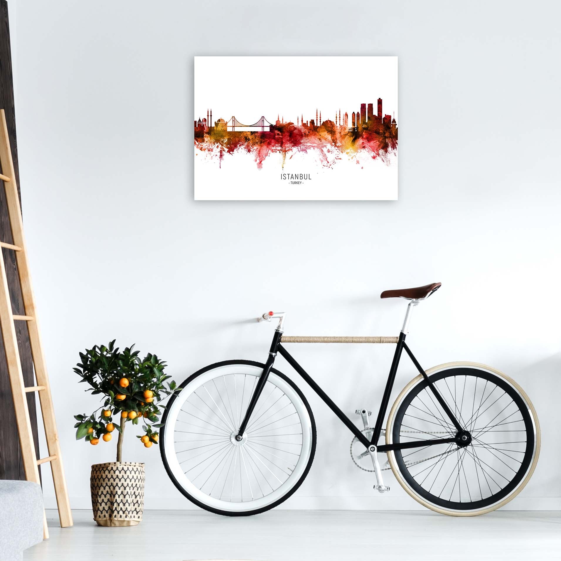 Istanbul Turkey Skyline Red City Name  by Michael Tompsett A1 Black Frame