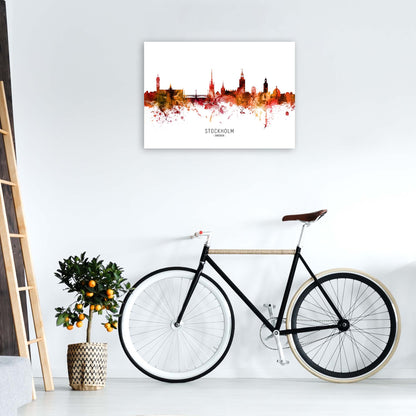 Stockholm Sweden Skyline Red City Name  by Michael Tompsett A1 Black Frame