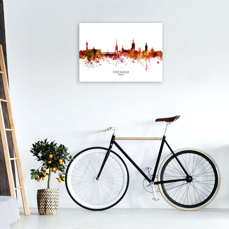 Stockholm Sweden Skyline Red City Name  by Michael Tompsett A1 Black Frame