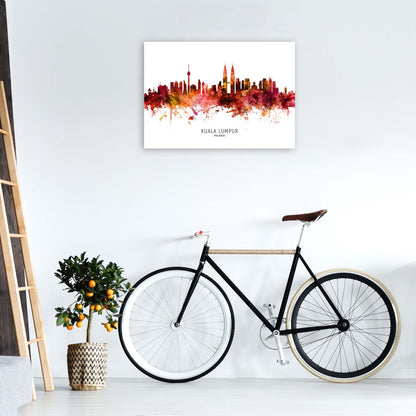 Kuala Lumpur Malaysia Skyline Red City Name  by Michael Tompsett A1 Black Frame