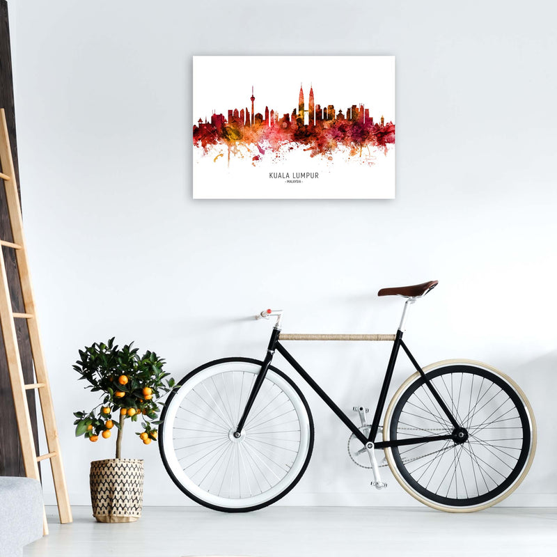 Kuala Lumpur Malaysia Skyline Red City Name  by Michael Tompsett A1 Black Frame
