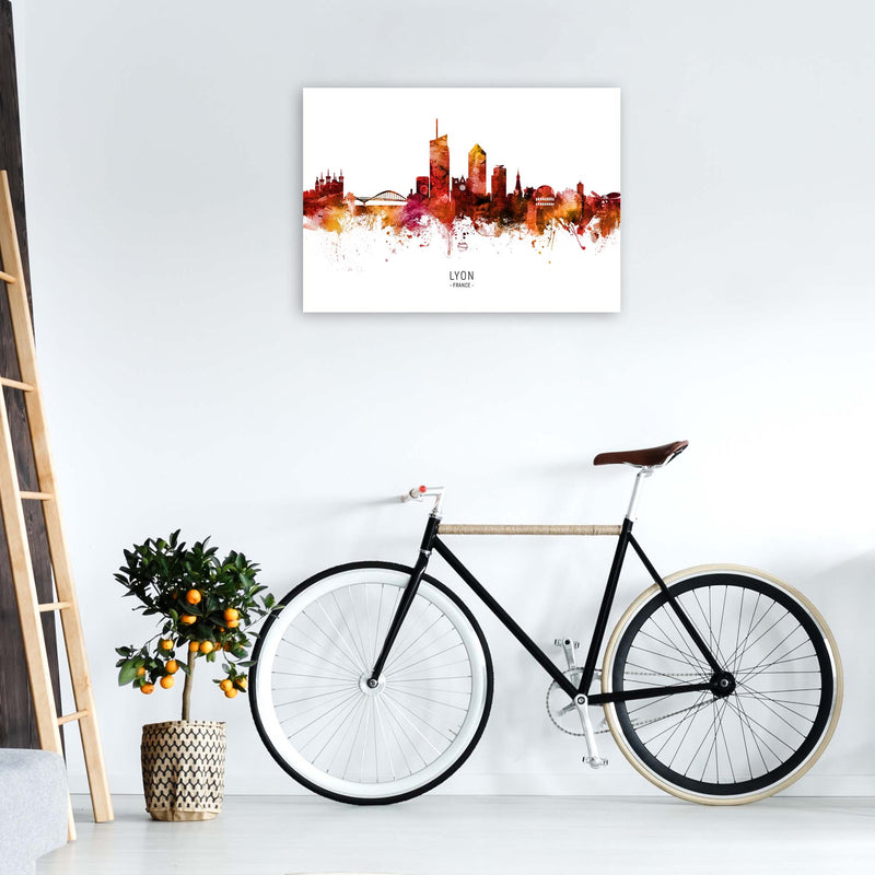 Lyon France Skyline Red City Name Print by Michael Tompsett A1 Black Frame