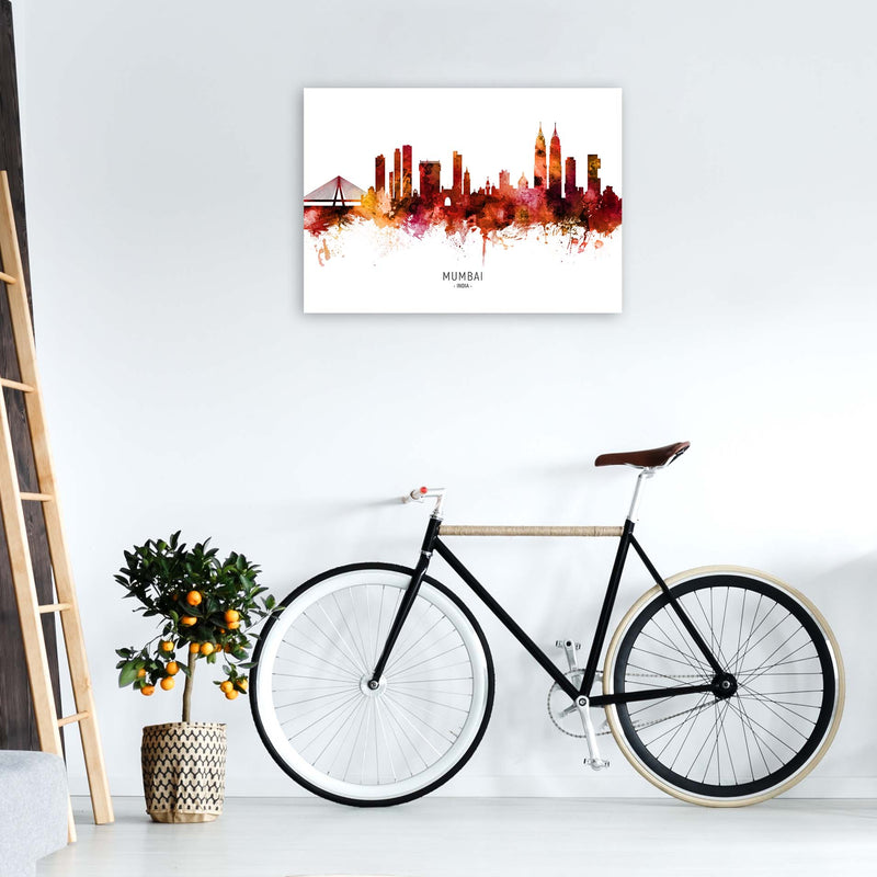 Mumbai India Skyline Red City Name Print by Michael Tompsett A1 Black Frame
