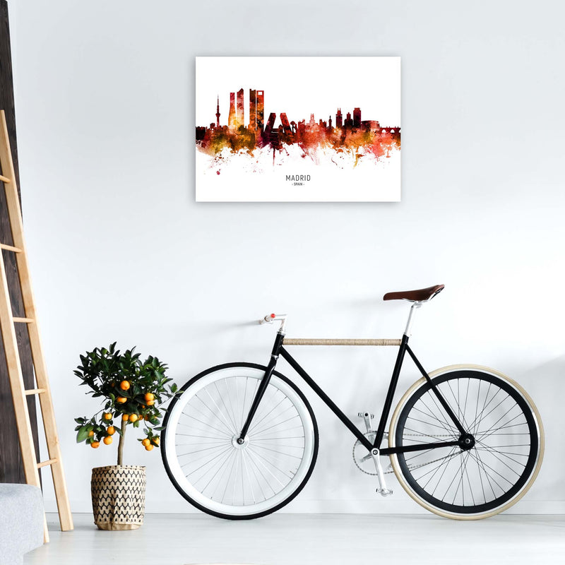Madrid Spain Skyline Red City Name Print by Michael Tompsett A1 Black Frame