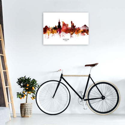 Warsaw Poland Skyline Red City Name Print by Michael Tompsett A1 Black Frame