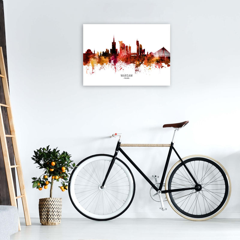 Warsaw Poland Skyline Red City Name Print by Michael Tompsett A1 Black Frame