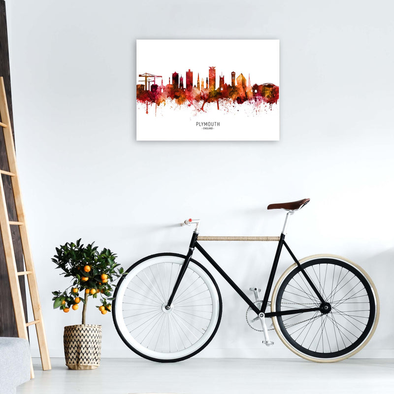 Plymouth England Skyline Red City Name  by Michael Tompsett A1 Black Frame