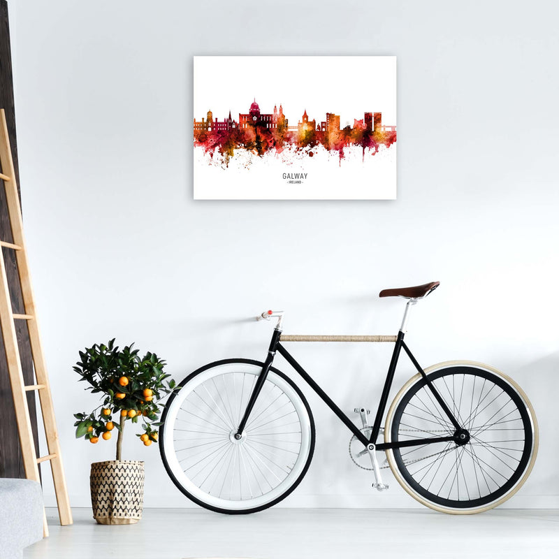 Galway Ireland Skyline Red City Name  by Michael Tompsett A1 Black Frame