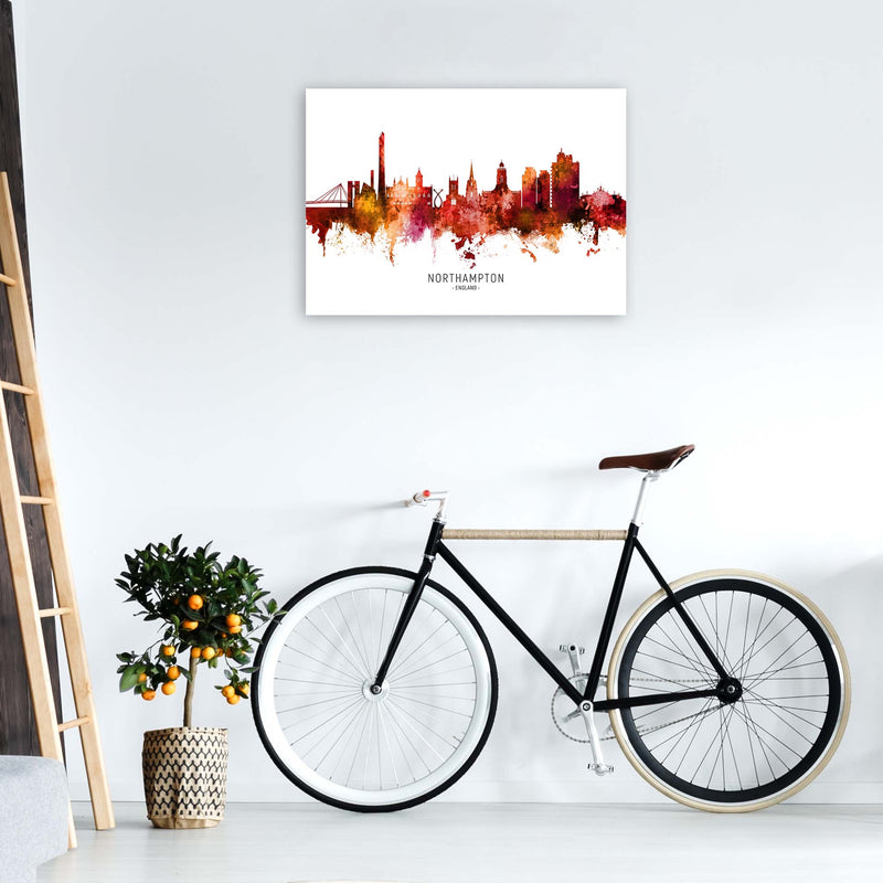 Northampton England Skyline Red City Name  by Michael Tompsett A1 Black Frame