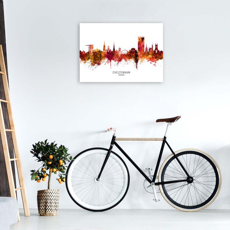 Cheltenham England Skyline Red City Name  by Michael Tompsett A1 Black Frame