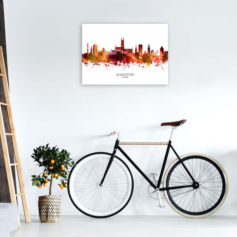 Gloucester England Skyline Red City Name  by Michael Tompsett A1 Black Frame
