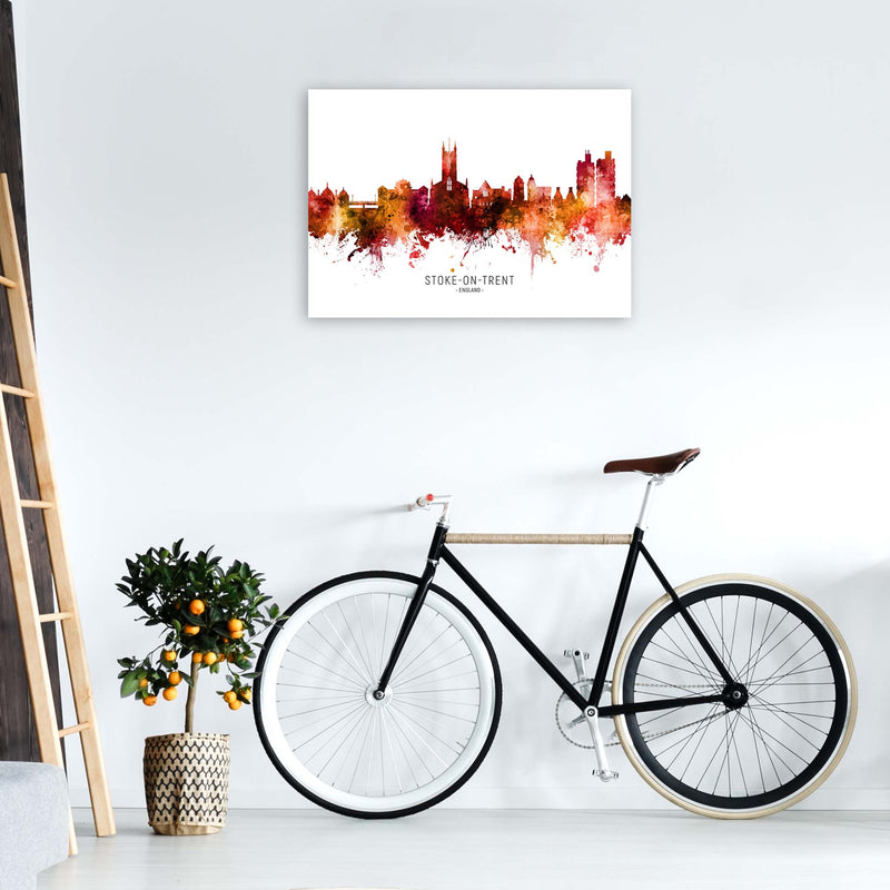 Stoke-On-Trent England Skyline Red City Name  by Michael Tompsett A1 Black Frame