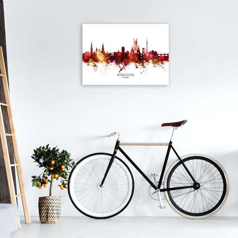 Worcester England Skyline Red City Name  by Michael Tompsett A1 Black Frame