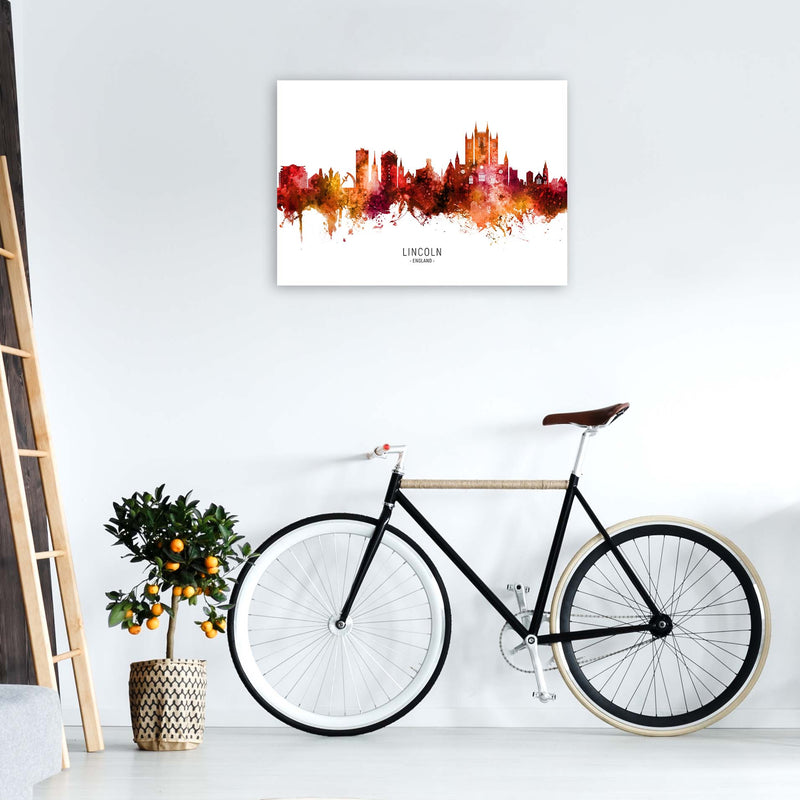 Lincoln England Skyline Red City Name  by Michael Tompsett A1 Black Frame