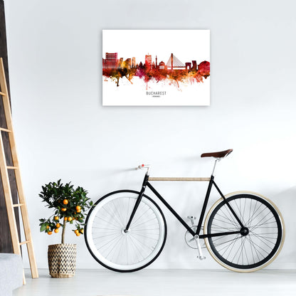 Bucharest Romania Skyline Red City Name  by Michael Tompsett A1 Black Frame