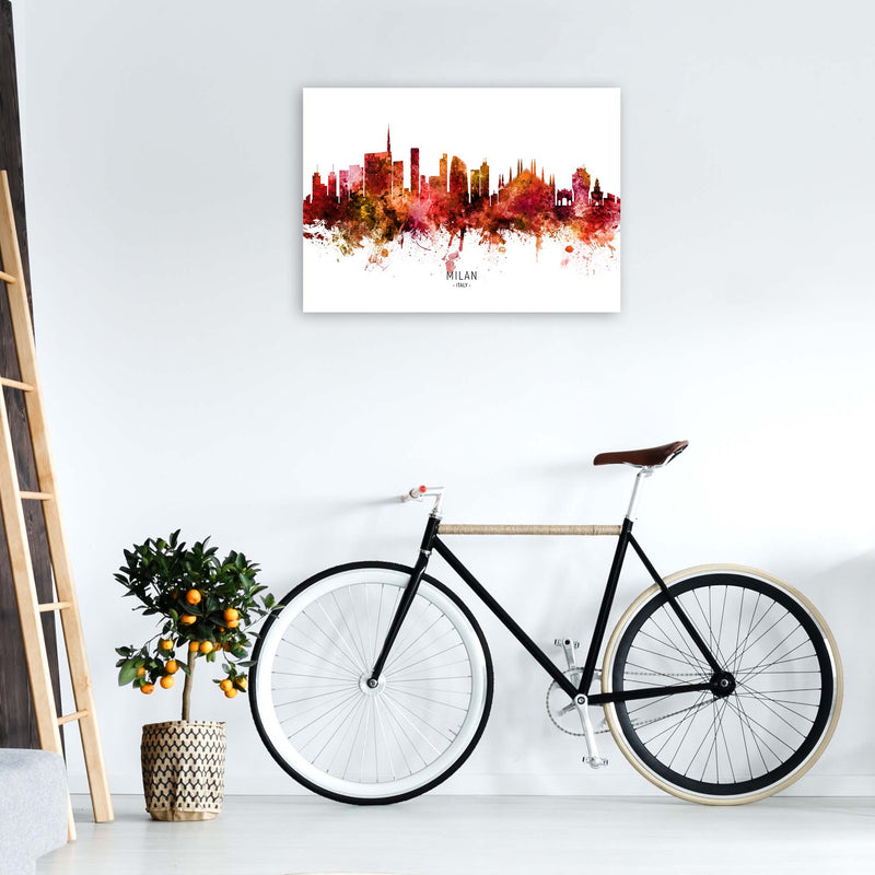 Milan Italy Skyline Red City Name Print by Michael Tompsett A1 Black Frame