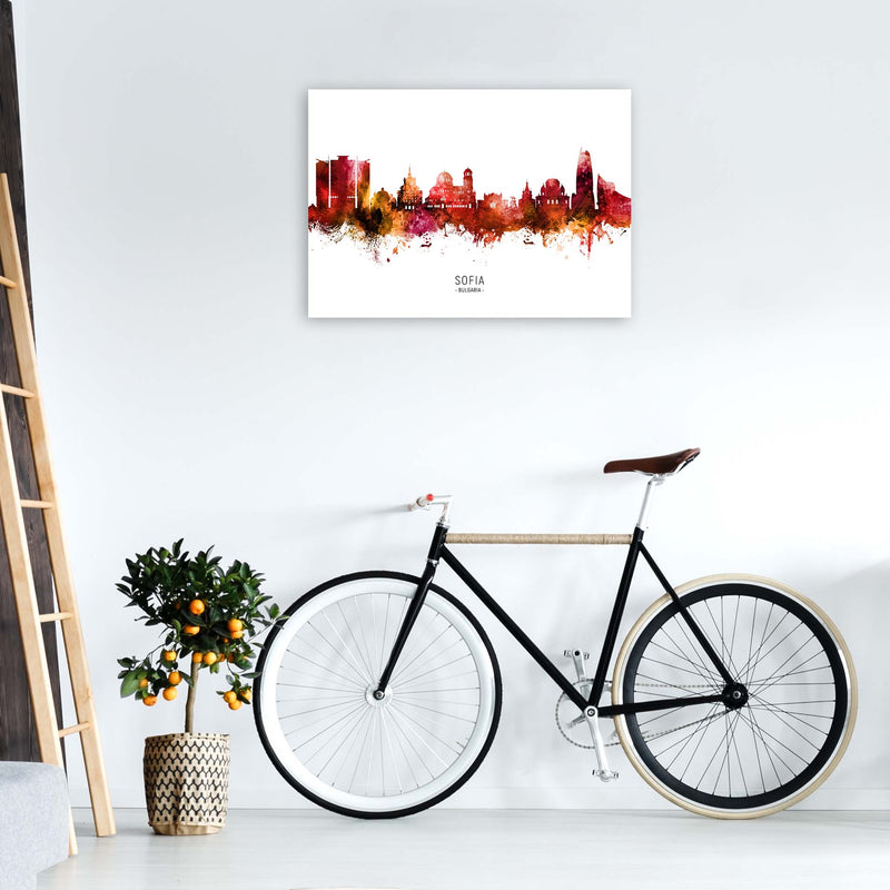 Sofia Bulgaria Skyline Red City Name  by Michael Tompsett A1 Black Frame