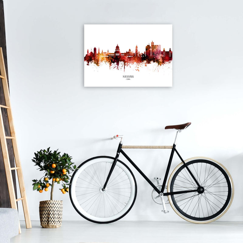 Havana Cuba Skyline Red City Name Print by Michael Tompsett A1 Black Frame