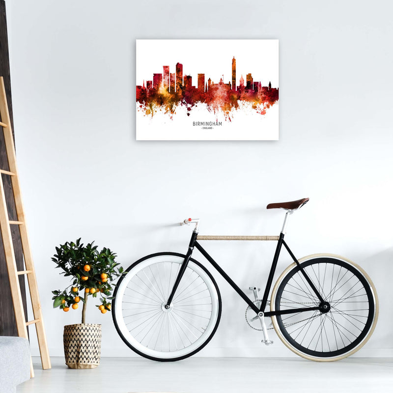 Birmingham England Skyline Red City Name  by Michael Tompsett A1 Black Frame