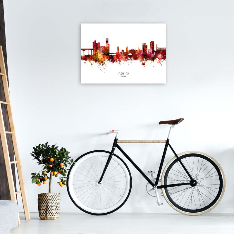 Ipswich England Skyline Red City Name  by Michael Tompsett A1 Black Frame