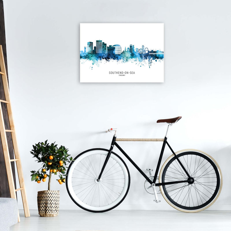 Southend-On-Sea England Skyline Blue City Name  by Michael Tompsett A1 Black Frame