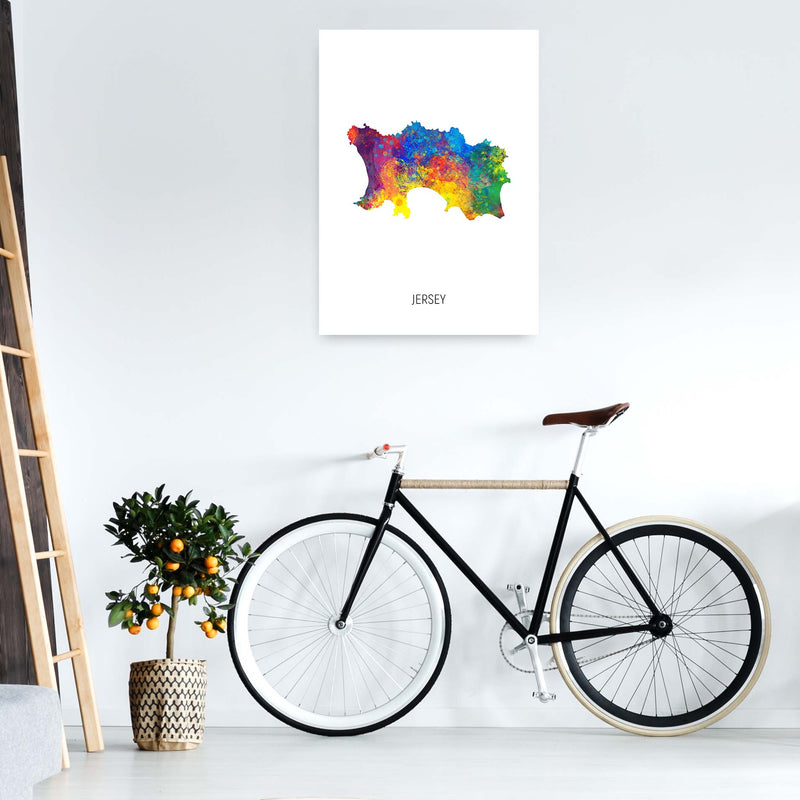 Jersey Watercolour Map Art Print by Michael Tompsett A1 Black Frame