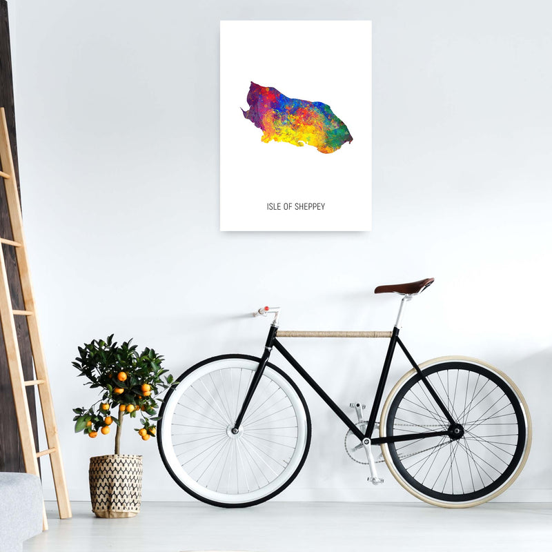 Isle Of Sheppey Watercolour Map Art Print by Michael Tompsett A1 Black Frame