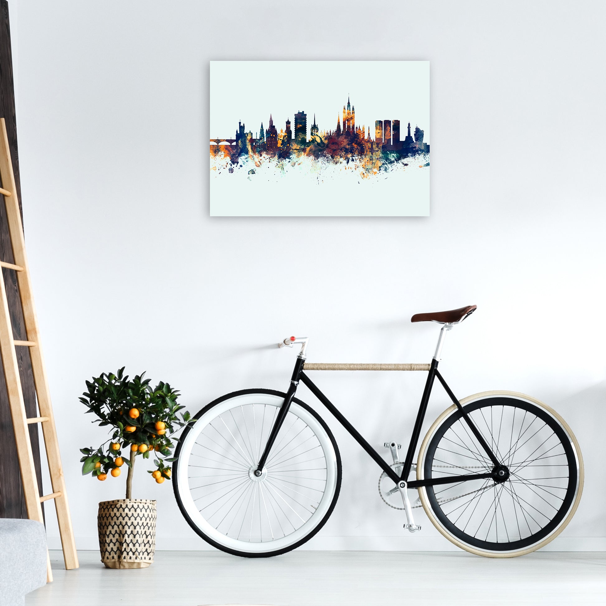 Aberdeen Scotland Skyline Blue Orange Art Print by Michael Tompsett A1 Black Frame