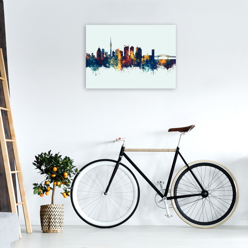 Auckland New Zealand Skyline Blue Orange Art Print by Michael Tompsett A1 Black Frame