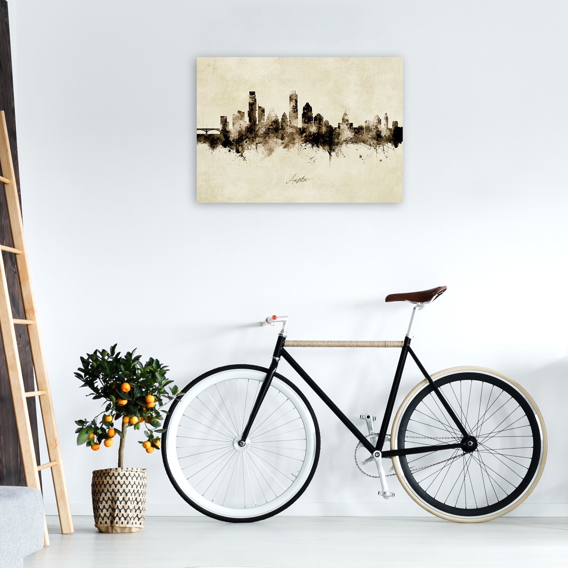 Austin Texas Skyline Vintage Art Print by Michael Tompsett A1 Black Frame