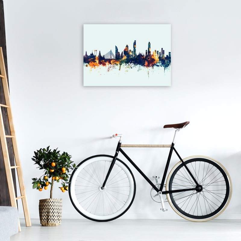 Bangkok Thailand Skyline Blue Orange Art Print by Michael Tompsett A1 Black Frame