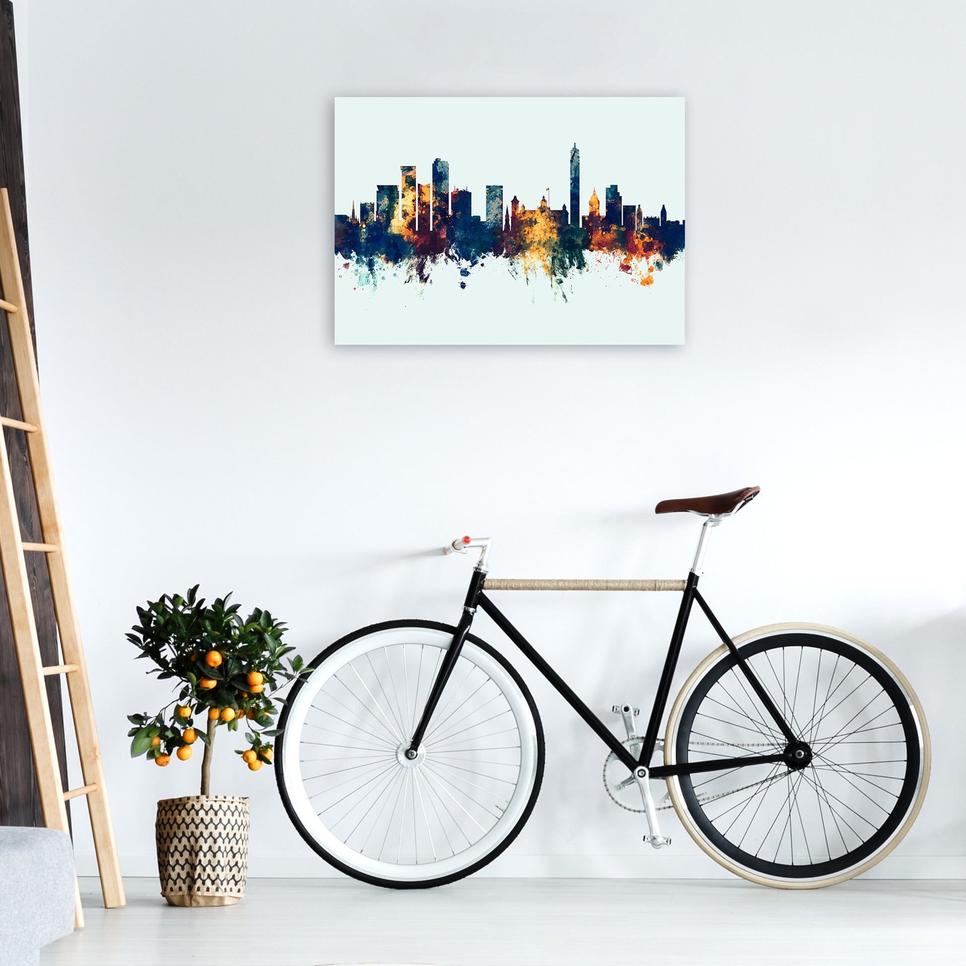 Birmingham England Skyline Blue Orange Art Print by Michael Tompsett A1 Black Frame