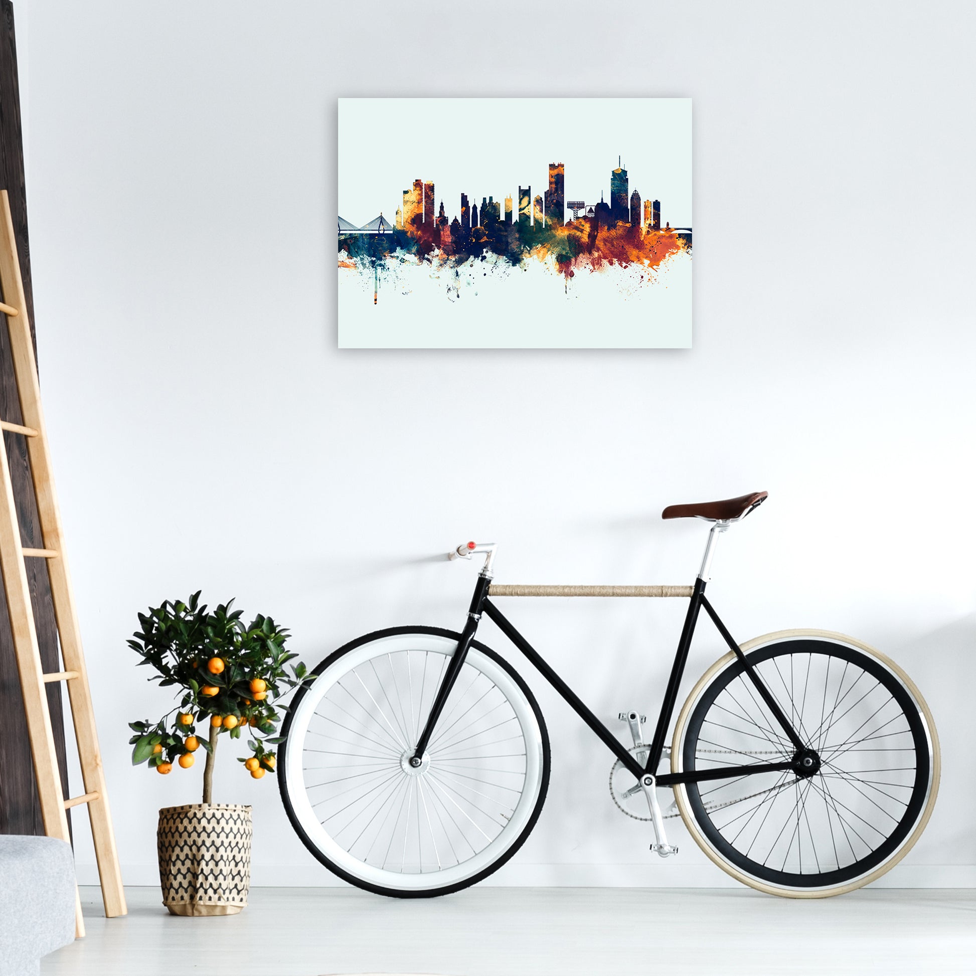 Boston Massachusetts Skyline Blue Orange Art Print by Michael Tompsett A1 Black Frame