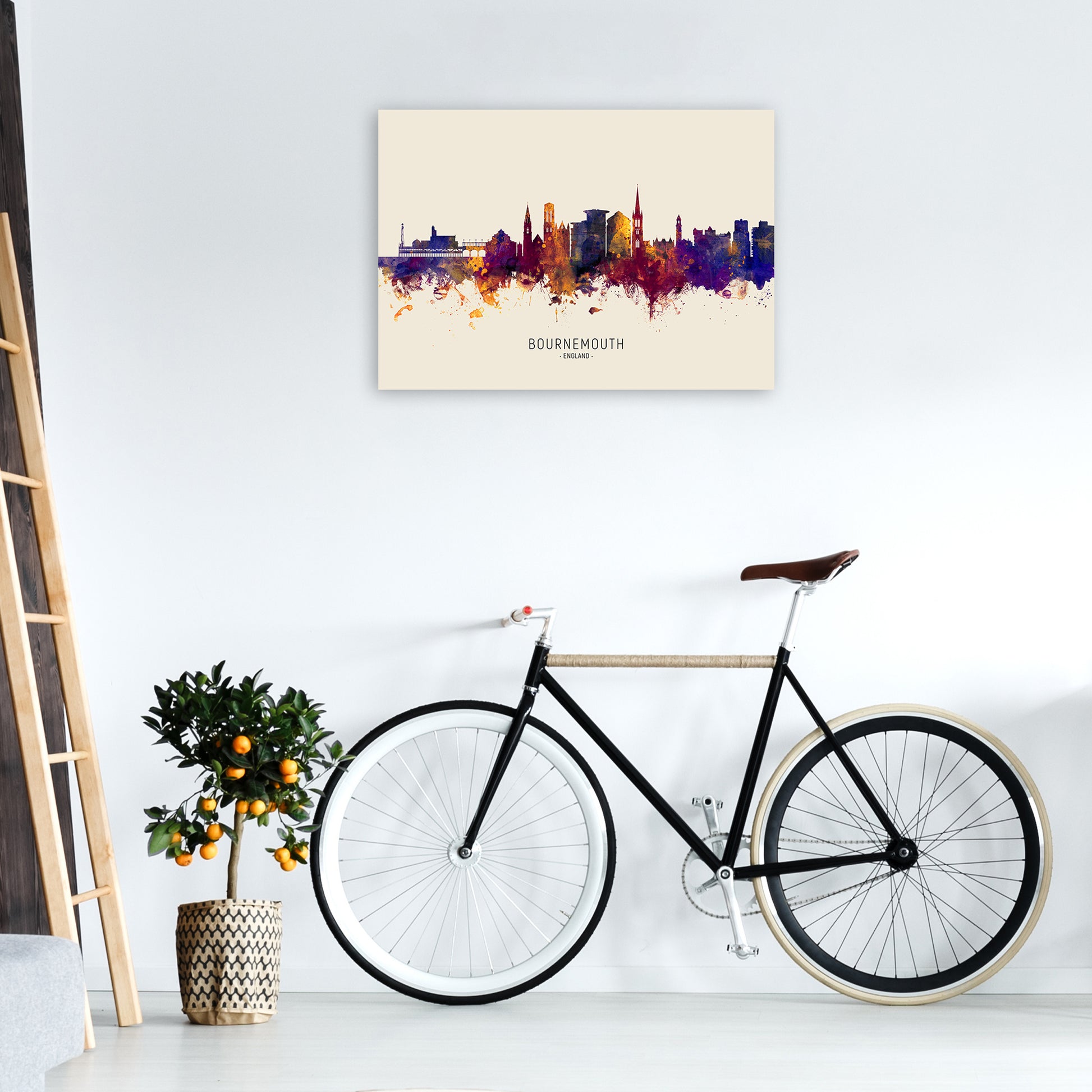 Bournemouth England Skyline Autumn City Name Art Print by Michael Tompsett A1 Black Frame