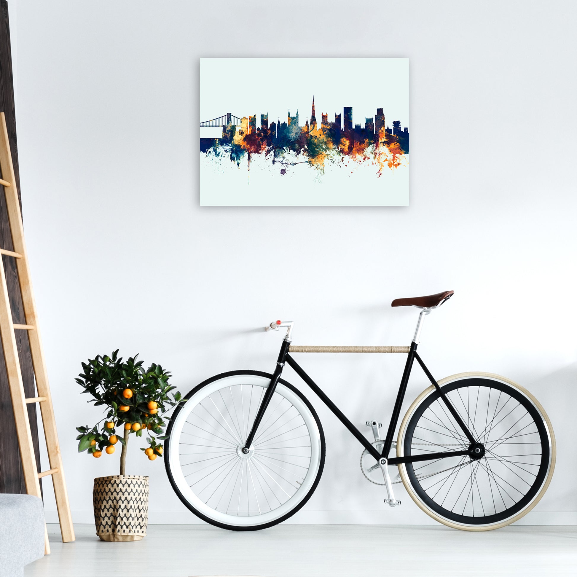 Bristol England Skyline Blue Orange Art Print by Michael Tompsett A1 Black Frame