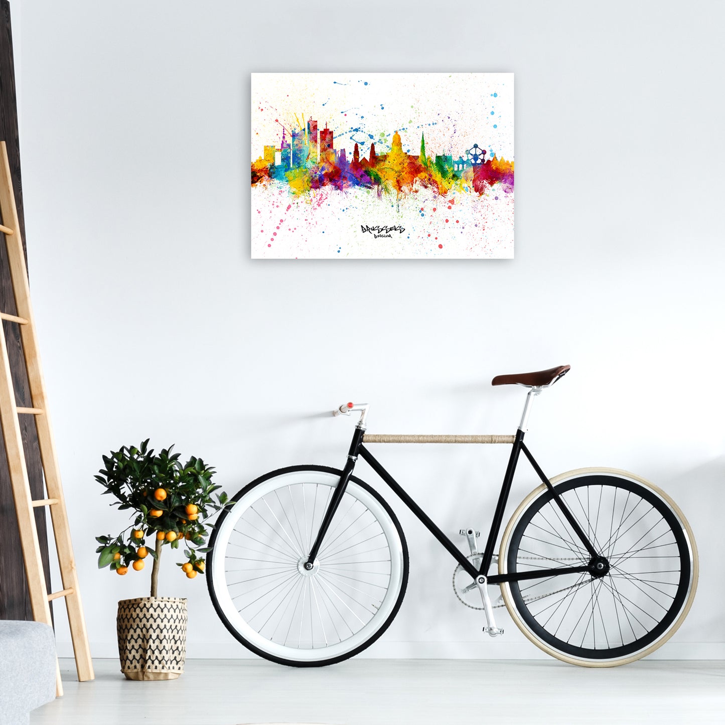 Brussels Belgium Skyline Splash Art Print by Michael Tompsett A1 Black Frame