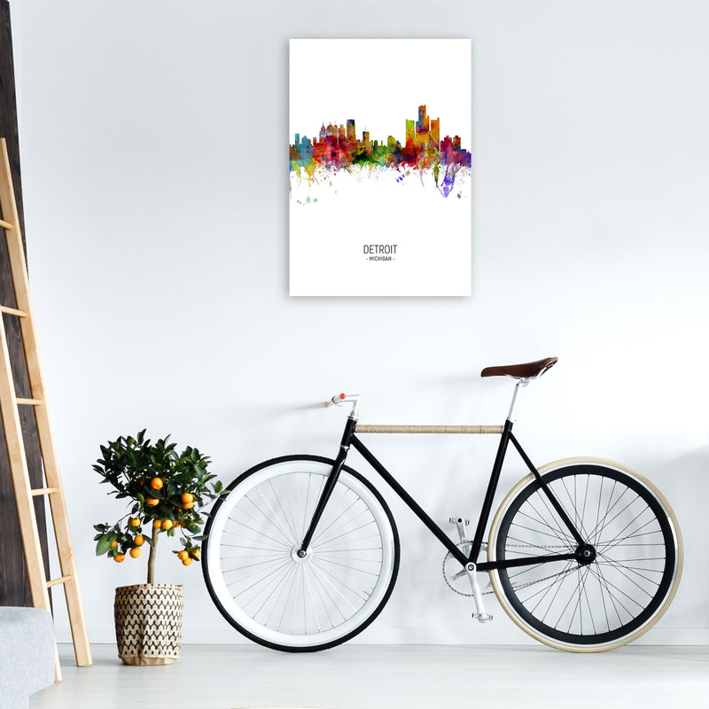 Detroit Michigan Skyline Portrait Art Print by Michael Tompsett A1 Black Frame