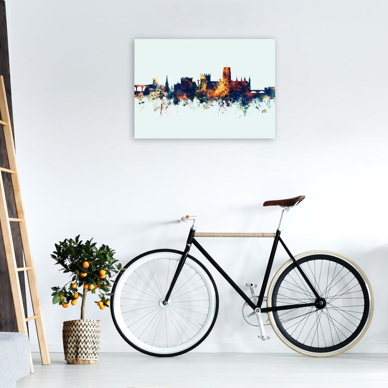 Durham England Skyline Blue Orange Art Print by Michael Tompsett A1 Black Frame