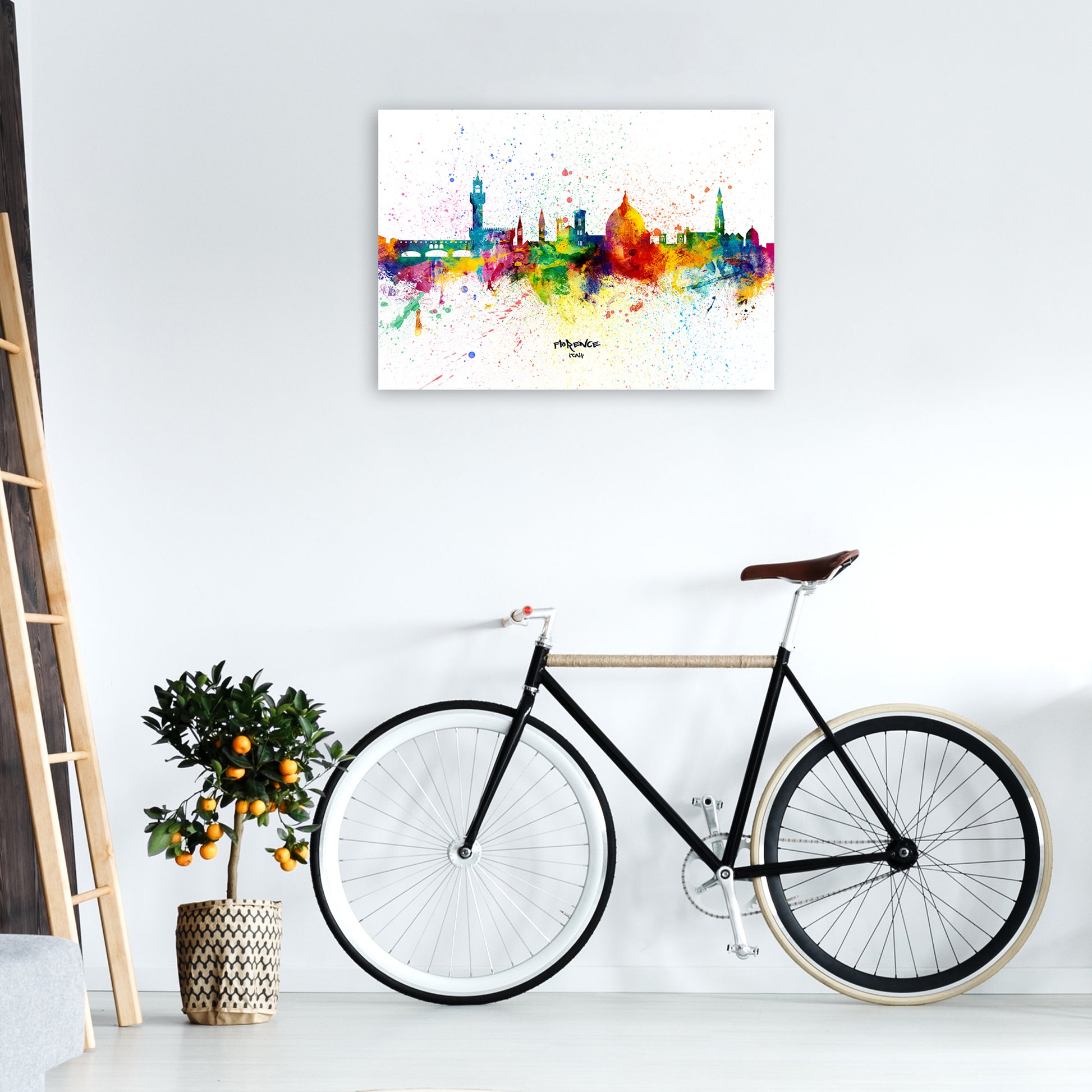 Florence Italy Skyline Splash Art Print by Michael Tompsett A1 Black Frame