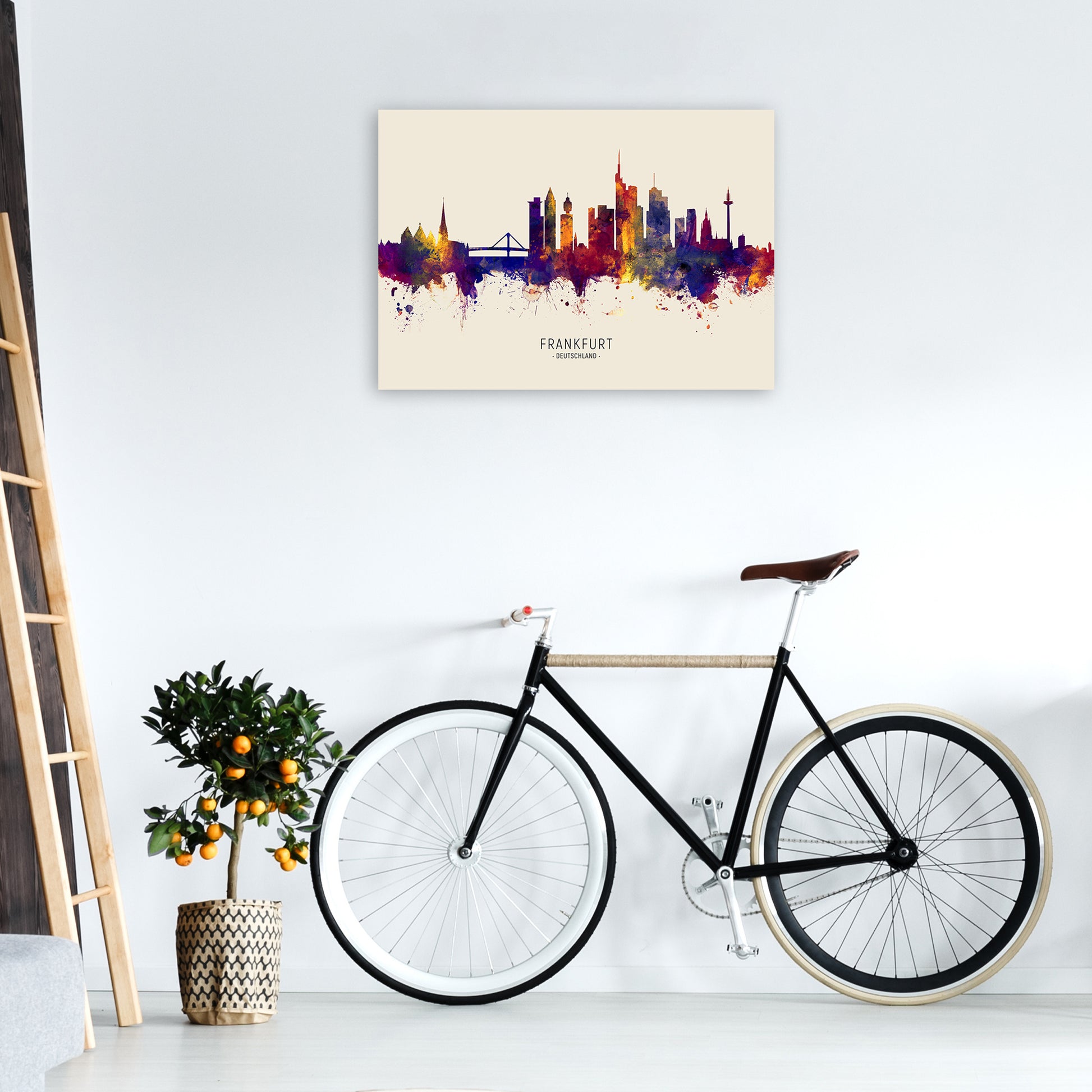 Frankfurt Deutschland Skyline Autumn City Name Art Print by Michael Tompsett A1 Black Frame