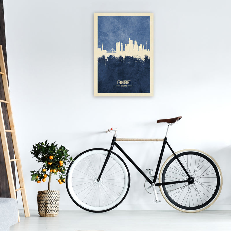 Frankfurt Germany Skyline Portrait Navy Art Print by Michael Tompsett A1 Black Frame