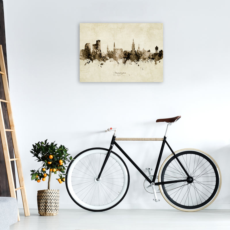 Groningen Netherlands Skyline Vintage Art Print by Michael Tompsett A1 Black Frame
