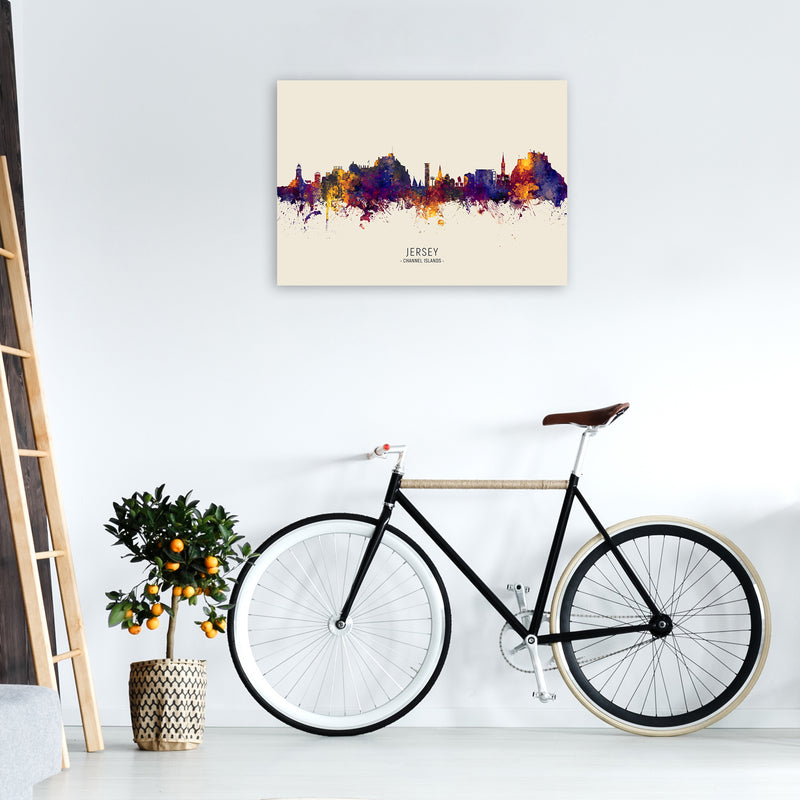 Jersey Channel Islands Skyline Autumn City Name Art Print by Michael Tompsett A1 Black Frame