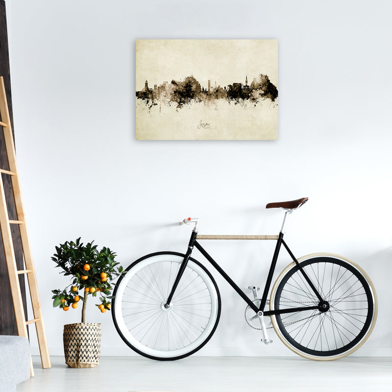 Jersey Channel Islands Skyline Vintage Art Print by Michael Tompsett A1 Black Frame