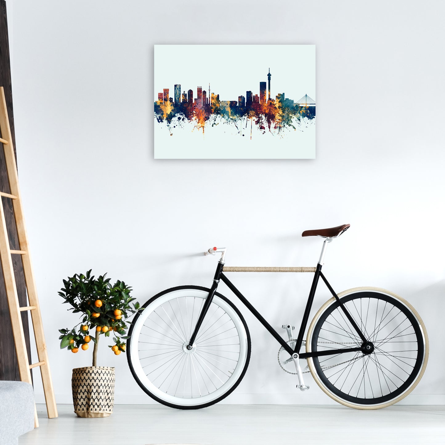 Johannesburg South Africa Skyline Blue Orange Art Print by Michael Tompsett A1 Black Frame